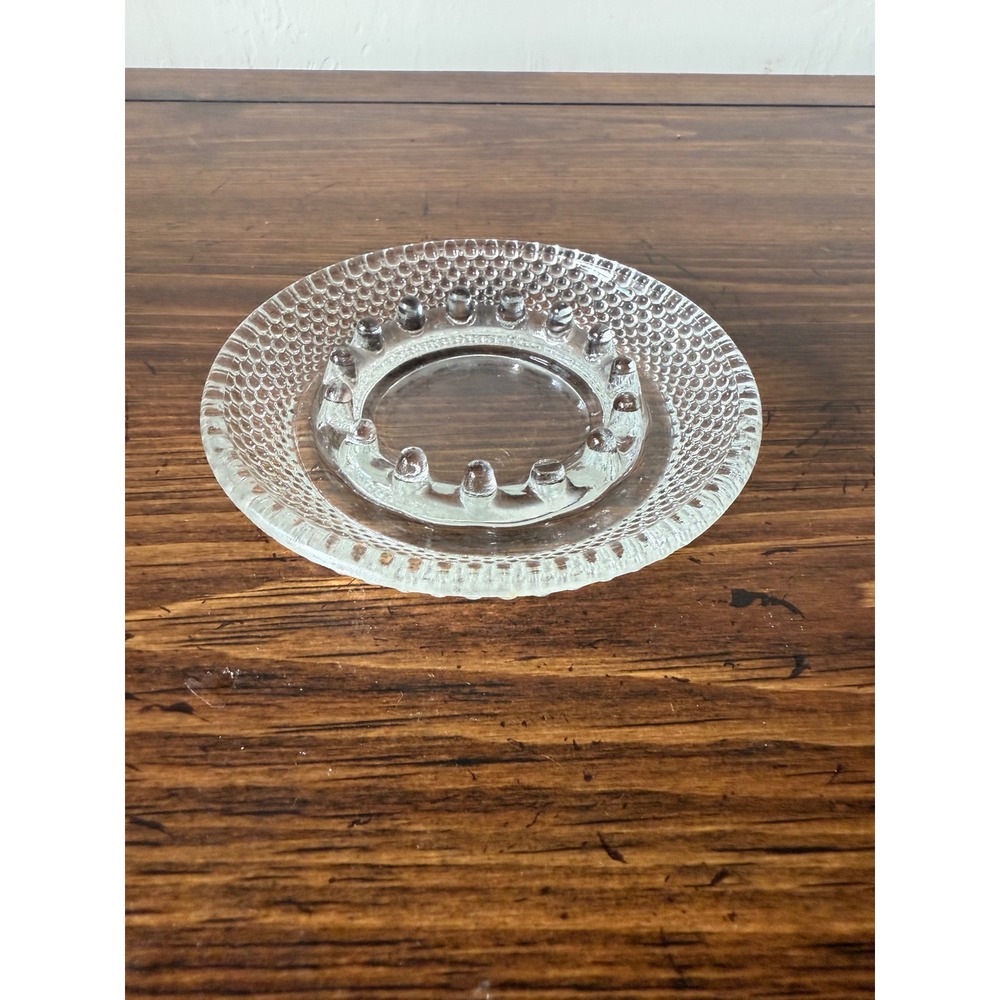 Vintage Clear Hobnail Glass Ashtray Mid Century Modern Round Trinket Dish 5 Inch